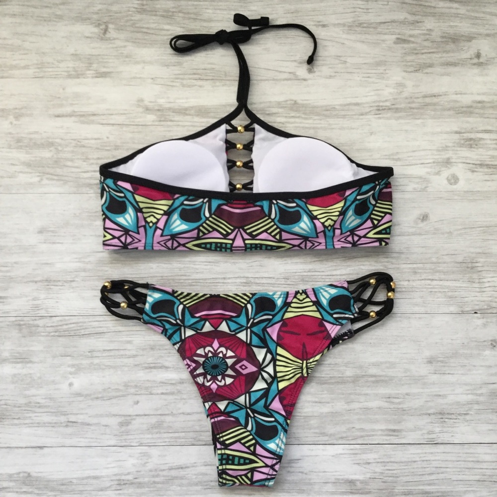 Black & Multicolored Print Bikini Set - Picture 2 of 3